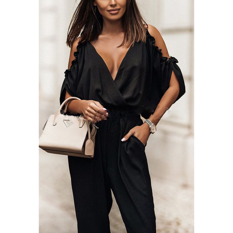 V Neck Pleated Casual Women One Piece Jumpsuits- SavanaZon