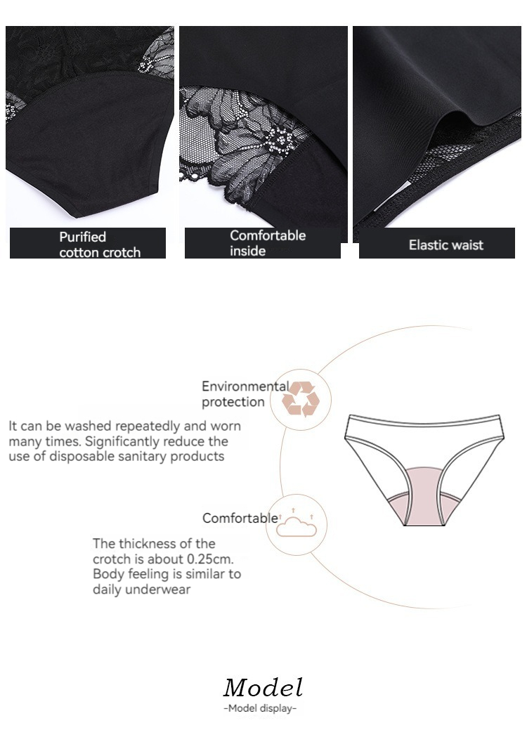 Mid Waist Lace Front And Rear Anti Leakage Menstrual Pants 119152 Mid Waist Lace Front And Rear Anti Leakage Menstrual Pants